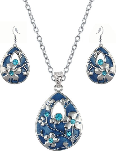 sticks jewelry Schmuck-Set, 2-farbiges Wassertropfen, Halskette und Ohrringe, Damen - Bild 1