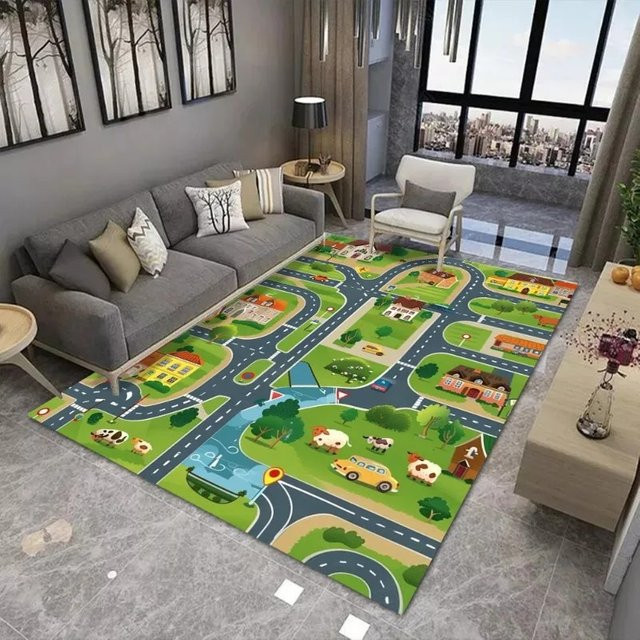 Rail Kinderspielteppich mit Motiv für Kinderzimmer, Wohnzimmer und Schlafzimmer, rutschfest und verschleißfest, rechteckig, mehrfarbig - Bild 1