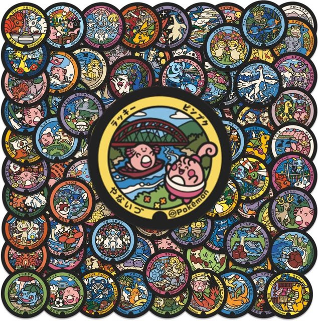 Bandai Pokémon Runde Karten Cartoon-Aufkleber, 108 Stück - Bild 1