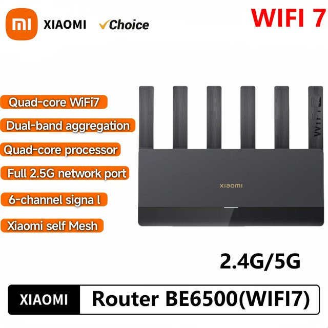 Xiaomi BE6500 WiFi 7 Router Dual Band 2,4/5 GHz mit 2,5 G Ethernet Port und 6 Signalverstärkern in Schwarz - Bild 1