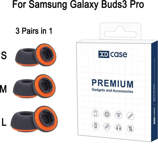 XDcase Silikon-Ohrstöpsel Ersatzset für Samsung Galaxy Buds3 Pro, In-Ear Kopfhörer-Aufsätze, 3 Paare in den Farben Weiß und Orange, Größen S/M/L - Bild 1