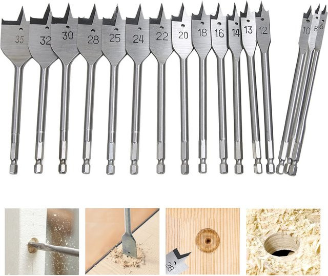TORGWIN Flache Bohrer aus High-Carbon-Stahl für Holzbearbeitung, Silber, 10-55 mm - Bild 1