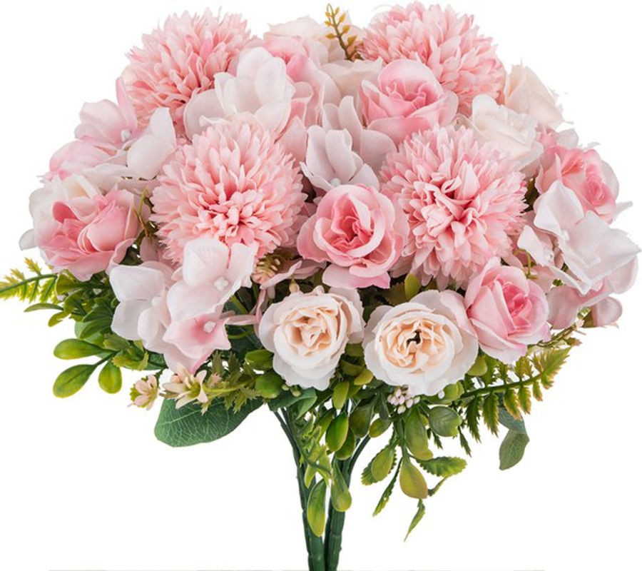 ZQCY Künstlicher Rosen- und Chrysanthemenstrauß aus Textil in Rosa für Hochzeit und Dekoration - Bild 1
