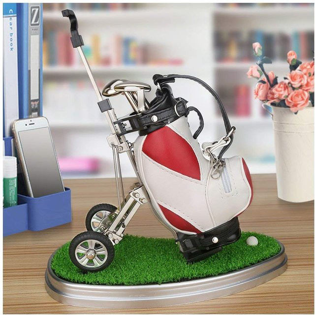 Golf Stifthalter aus Leder mit ovaler Grasbasis in Rot - Bild 1