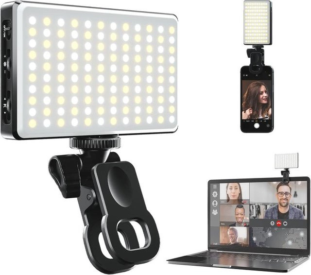 JustFun Selfie-Ringlicht mit 120 LEDs, wiederaufladbares Clip-On Fülllicht mit 3 Lichtmodi für Smartphone, iPad und Laptop, Schwarz - Bild 1