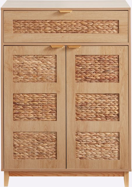 Kommode Heine Home in Braun und Beige aus Kiefer und Wasserhyazinthe, B/T/H: 110 x 35 x 80 cm - Bild 1
