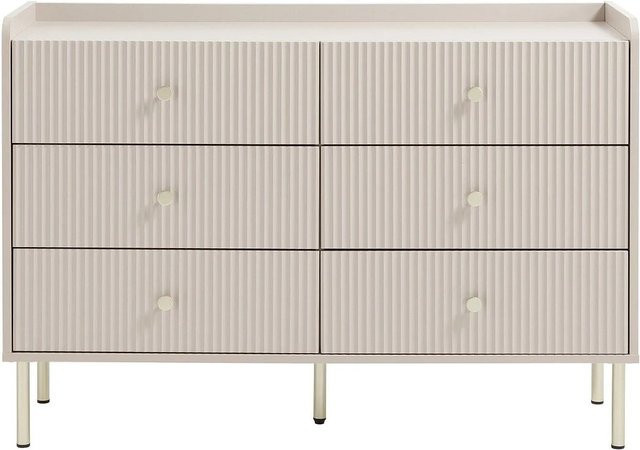 Vente-unique Kommode Lunaor in Beige und Gold im Art-Déco-Stil mit geometrischem Design, Breite: 120 cm - Bild 1