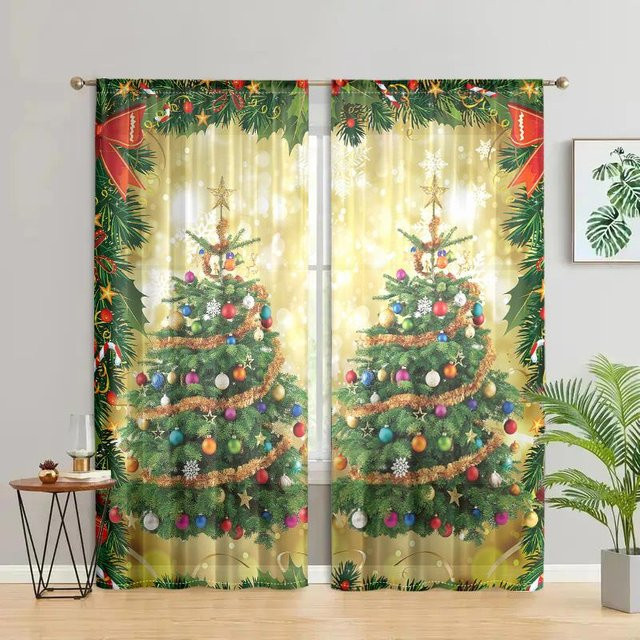 2er-Set Weihnachtsbaum-Vorhänge in Beige mit 30% Verdunkelung, B: 150 cm, H: 166 cm - Bild 1