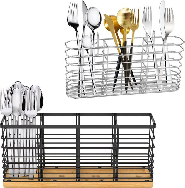 Willstar Hängender Besteckhalter aus Edelstahl in Silber mit Abtropffläche und Aufbewahrungskorb für Löffel, Gabeln und Essstäbchen - Bild 1