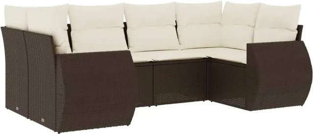 vidaXL 6-teilige Garten-Sofagarnitur aus braunem Poly-Rattan mit Kissen und Stauraum - Bild 1