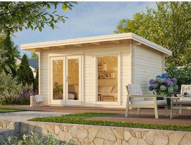 Palmako Heidi Blockbohlenhaus aus Fichtenholz in Hellbraun mit Pultdach und modernem Design B/H/T: 410 x 244 x 300 cm - Bild 1