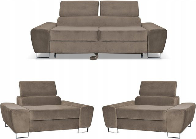 Wohnzimmersofa-Set Bosso von Family Meble mit 2-Sitzer-Sofa und Sessel in Braun mit Schlaffunktion, Breite: 198 cm, Tiefe: 70 cm, Höhe: 100 cm - Bild 1