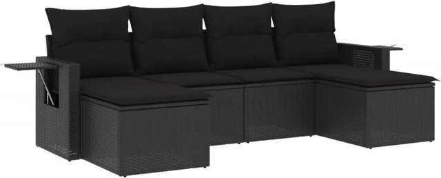 vidaXL 6-tlg Garten-Sofagarnitur aus Poly-Rattan in Schwarz mit Kissen und Armlehnen - Bild 1