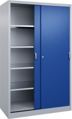 C + P Schiebetüren-Werkzeugschrank Acurado aus Stahl in Weißaluminium/Enzianblau, B: 120 cm, T: 60 cm, H: 195 cm - Bild 1