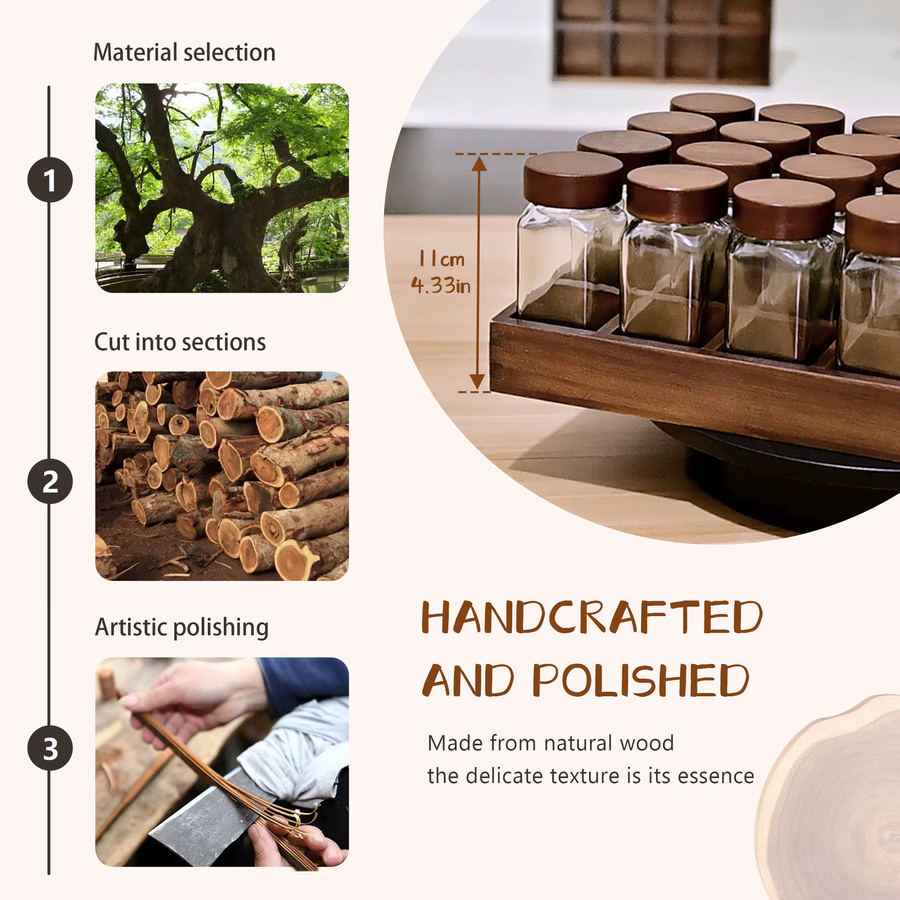 SAEIV Gewürzglas Set aus Glas mit Holzdeckeln und Aufbewahrungsregal aus Holz, luftdicht und auslaufsicher, transparent - Bild 3