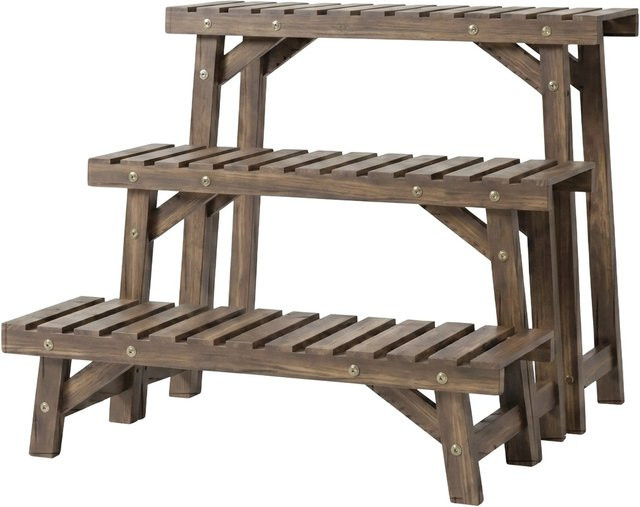 Relaxdays Blumenständer 3-teiliges Set aus Tannenholz in Braun, 3-stufig, B/T/H: 70 x 25 x 19,5 cm, 70 x 25 x 33 cm und 70 x 25 x 49 cm - Bild 1