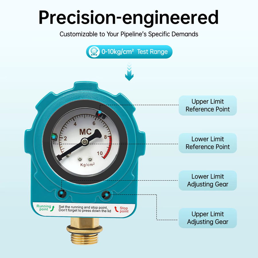 Bymaocar Pumpendruckschalter 1,5KW IP65 Blauer Pumpendruckregler für Tauchpumpen und Strahlpumpen - Bild 2