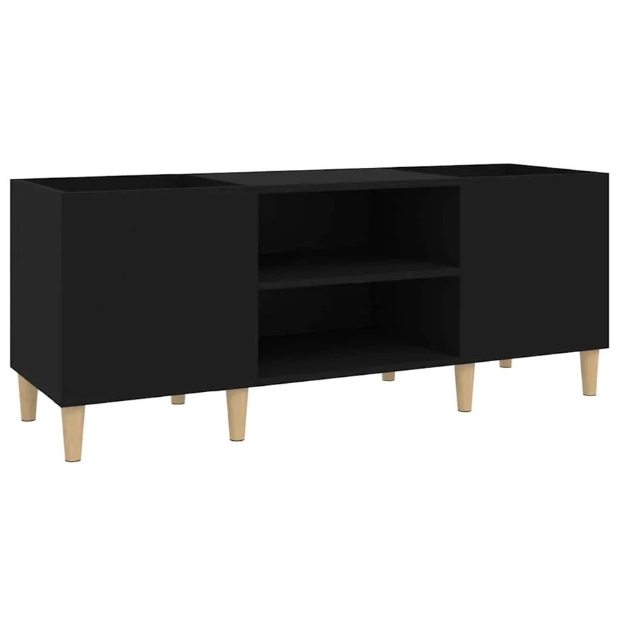 vidaXL Plattenschrank Schwarz aus Holzwerkstoff und Eukalyptus, B/T/H: 121 x 38 x 48 cm - Bild 2