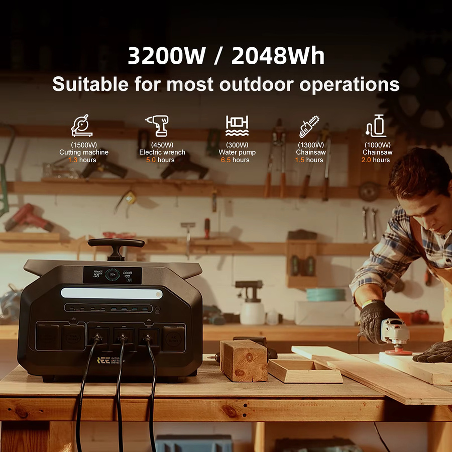 IEE P3200 Tragbare Powerstation mit 2048Wh LiFePO4 Akku, 3200W Leistung und 6400W Maximaler Ausgang, Trolley für Wohnmobil, Camping und Van - Bild 4