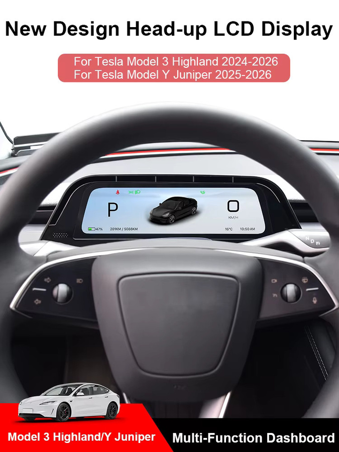 Onlysay Head-Up-Display mit Touchscreen und kabellosem CarPlay für Tesla Model 3 Highland und Model Y Juniper, Schwarz - Bild 6