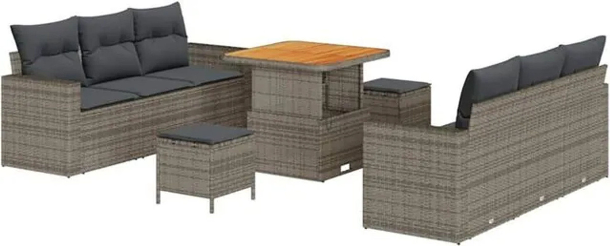 vidaXL Garten-Sofa-Set mit Kissen und Stauraum, 9-teiliges modulares Loungemöbel-Set in Grau mit Fußhocker - Bild 1