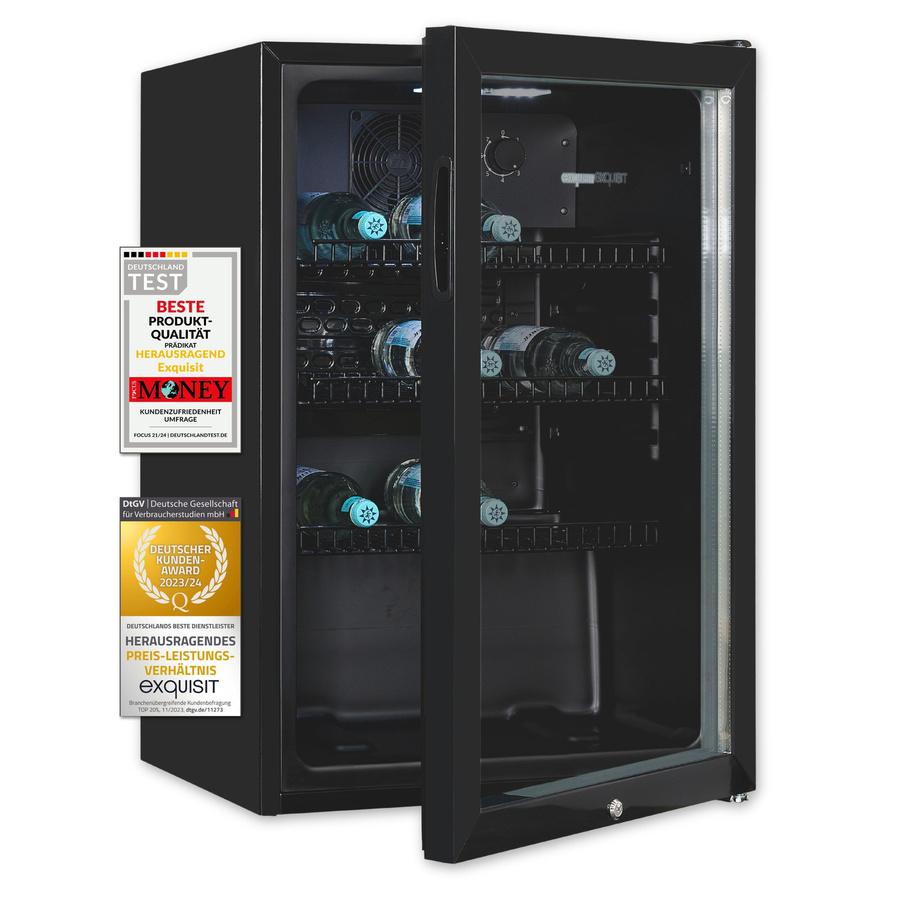 Exquisit Glastürkühlschrank GKS120-GT-160C Schwarz 118 l mit Umluft und Türschloss - Bild 2