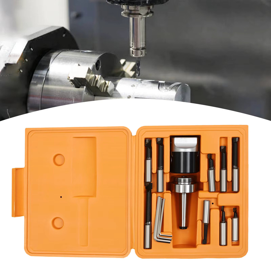 Bymaocar 9-teiliges Bohrkopf-Set MT2-F1 Präzisions-Bohrstangen-Kit für Drehmaschinen und Fräsmaschinen in Silber und Orange, 10-125mm - Bild 5