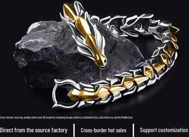 Armband Edelstahl, Kirin-Muster, Drachenschuppen, Schwarz, Herren - Bild 1