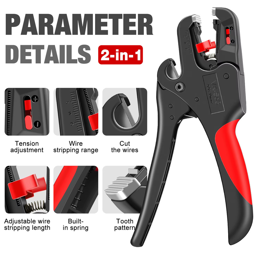 CLAMPLUS Automatisches 2-in-1-Abisolierwerkzeug und Kabelmesser in Schwarz für 32–7 AWG (0,03 mm2–10 mm2) - Bild 4