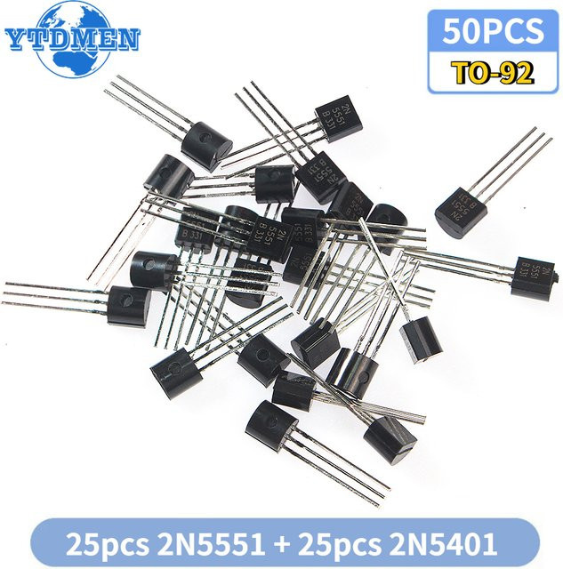 YTDMEN NPN-Triodentransistor-Kit 50 Stück bestehend aus 25 Stück 2N5551 und 25 Stück 2N5401 in Schwarz - Bild 1