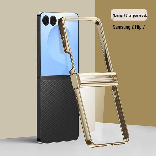 Samsung Z Flip Hüllenset transparent mit Gold-Akzenten, stoßfest und ultradünn, passend für Samsung Z Flip 3, 4, 5, 6 und 7 - Bild 1