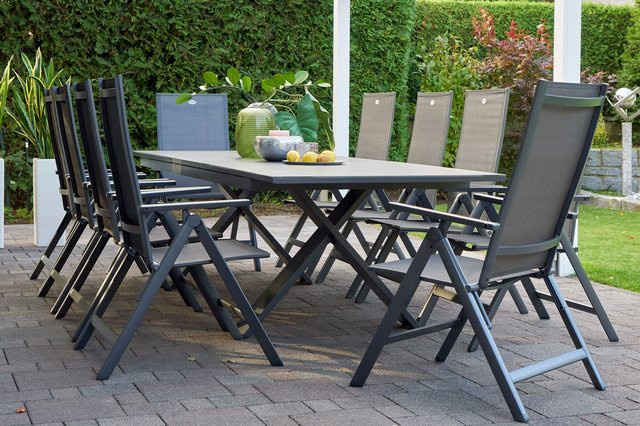 Hartman Garten-Essgruppe Xanadu Aruba aus Aluminium und Glaskeramik in Anthrazit mit 10 Klappstühlen, Tisch erweiterbar, B: 220-280 cm, T: 100 cm - Bild 1