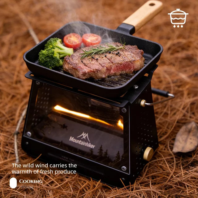 MOUNTAINHIKER Camping-Kamin im Klavier-Design aus transparentem Glas in Schwarz als Retro-Kochkamin für Wandern und Picknick - Bild 1