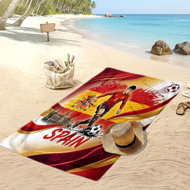 WildHue B Strandtuch Spanien Fußball Design, schnelltrocknend und super saugfähig, Mehrfarbig, B/H: 80 x 160 cm - Bild 1