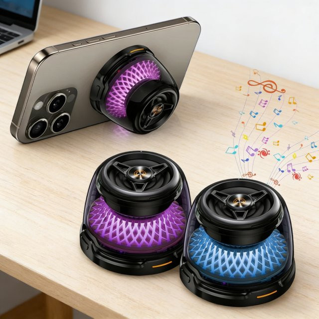 Opansten 2-in-1 Bluetooth-Lautsprecher mit magnetischem kabellosem Ladegerät und Handyhalterung für MagSafe, RGB Musik-Rhythmus-Player, Mini-Soundbox in Schwarz oder Weiß - Bild 1