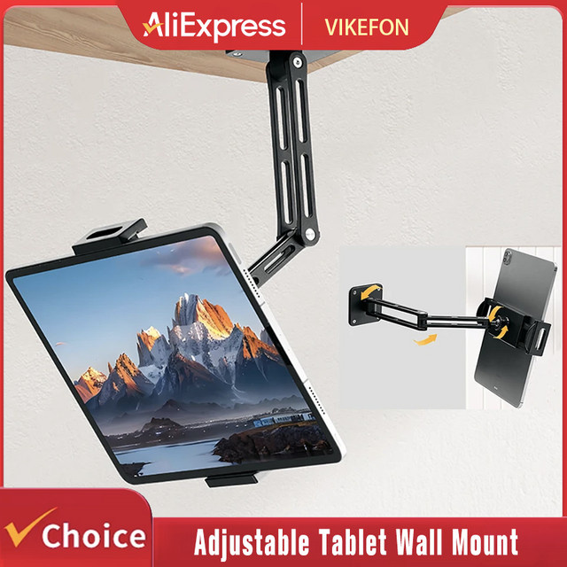 VIKEFON Verstellbare Tablet-Wandhalterung in Schwarz, 360 Grad drehbarer Telefonständer mit langem Arm für Schreibtisch und Bett, geeignet für Geräte von 4,7 bis 12,9 Zoll und iPad - Bild 1