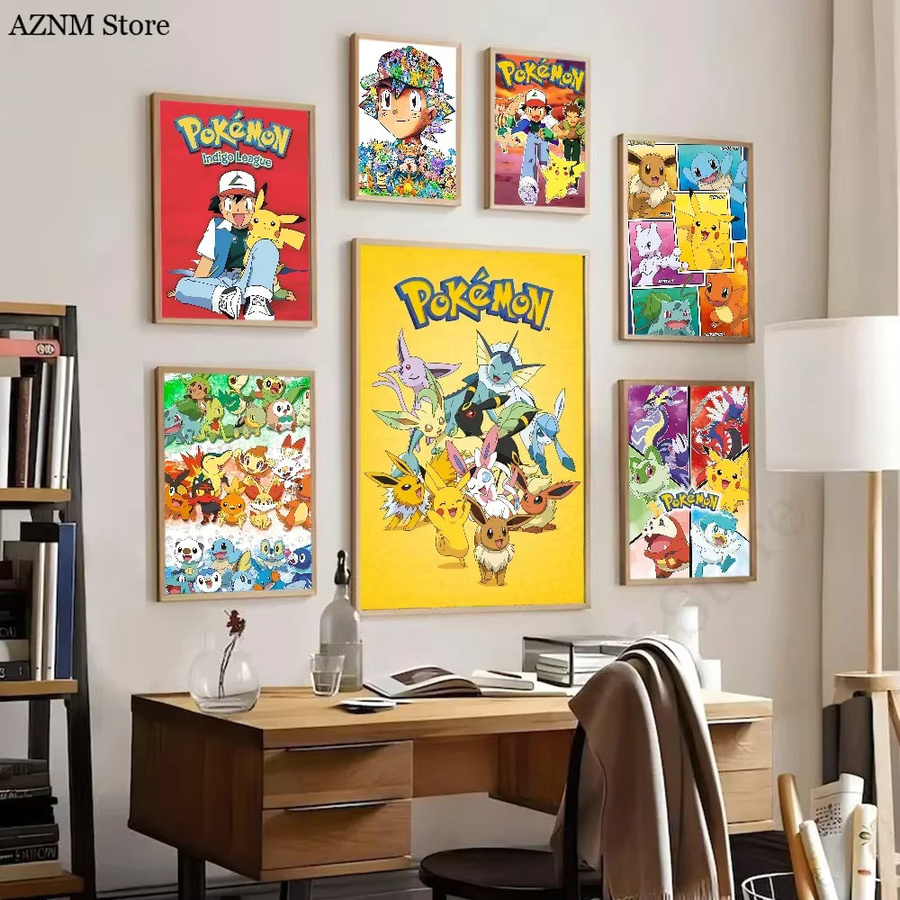 Potdemiel Pokemon Japanisches Anime Poster, wasserfester Papieraufkleber in Weiß und Multicolour, ästhetische Wandillustration für Kaffeehaus und Bar - Bild 2