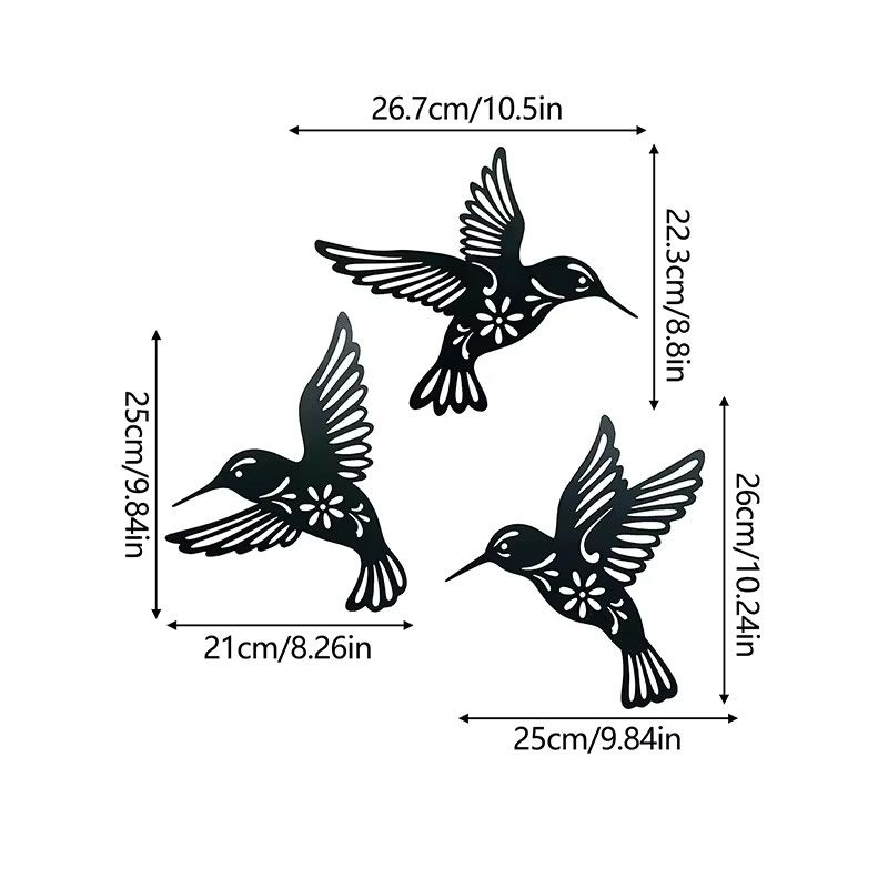 3-teiliges Set DDPNKL Kolibri Wanddekoration aus schwarzem Metall als Vogelskulptur und Eisenkunst-Ornament - Bild 5