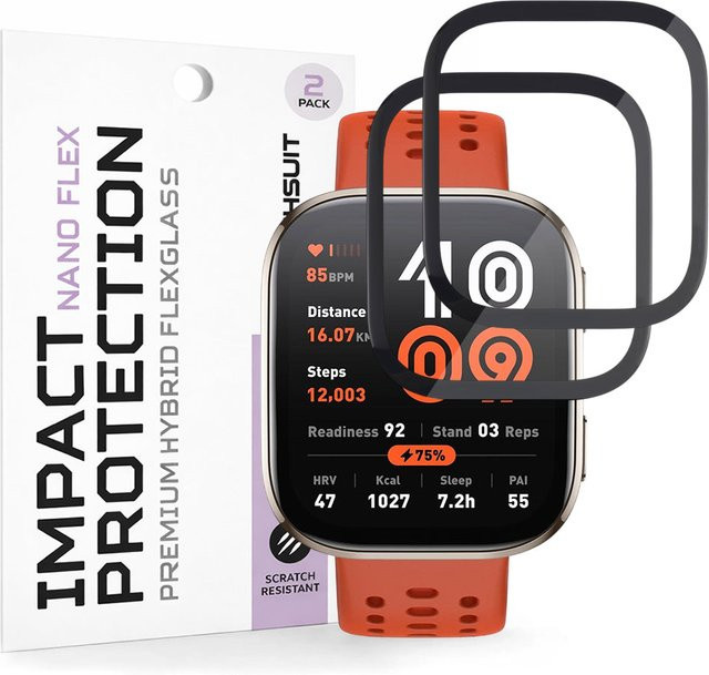 Techsuit Nano Flex Schutzfolie für Amazfit Bip 6, 2er-Set, Schwarz - Bild 1
