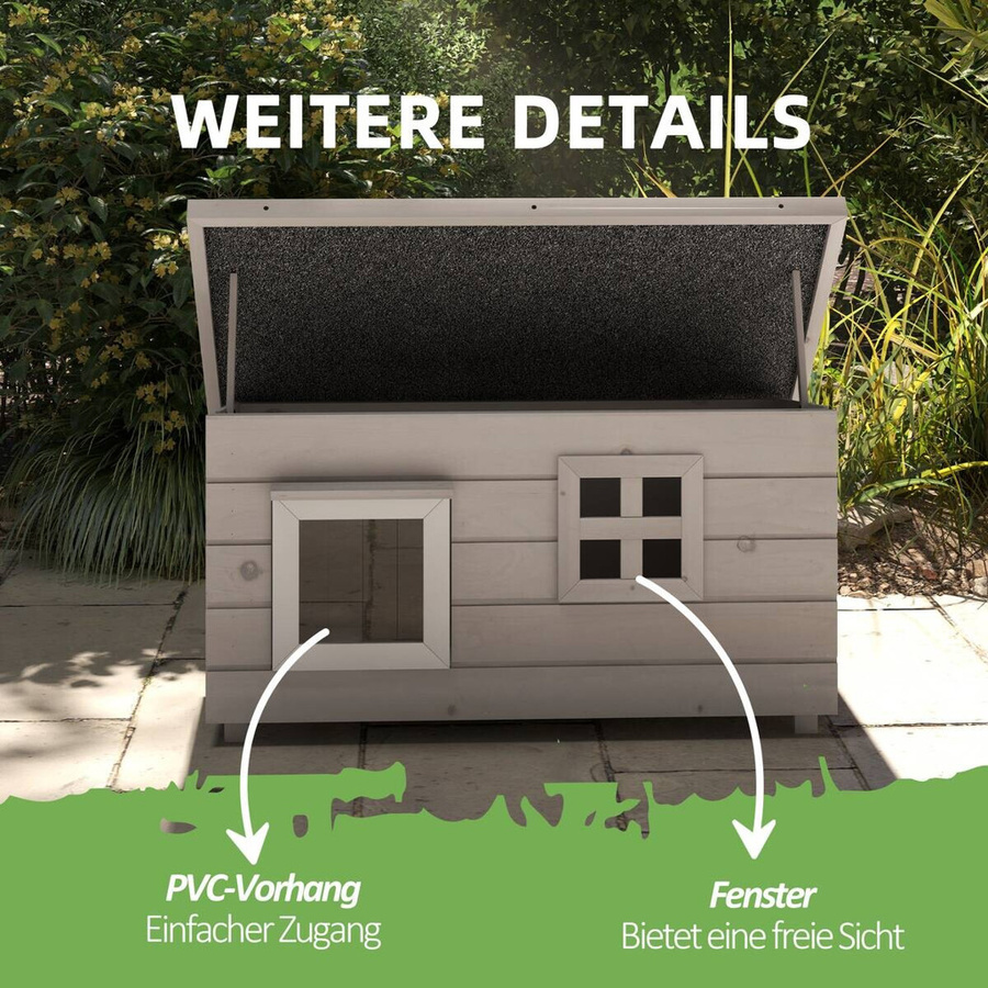 PawHut Katzenhaus aus Tannenholz in Grau mit wetterfestem Dach und erhöhtem Boden, B/T/H: 52 x 44 x 87 cm - Bild 3