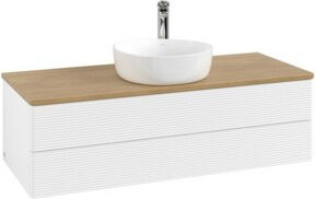 V&B Antao Waschtischunterschrank mit Frontstruktur und Beleuchtung, Farbe Weiß, Eiche Honig, B/T/H: 120 x 50 x 50 cm - Bild 1