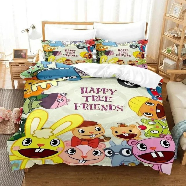 Happy Tree Friends Bettwäsche-Set aus Mikrofaser mit Bettbezug und Kissenbezug, Mehrfarbig, B: 173 cm, L: 218 cm - Bild 1