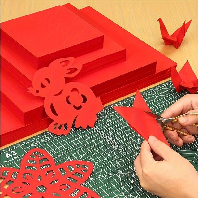 100 Stück rotes doppelseitiges Origami-Papier von OBESTDA, A4, 80 g/m², zum Basteln und Scrapbooking - Bild 1