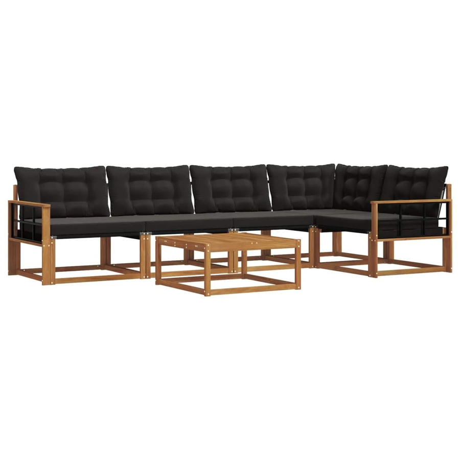vidaXL Outdoor-Sofagarnitur 6-teilig aus Akazienholz und Textilene in Natur und Schwarz mit Kissen - Bild 2