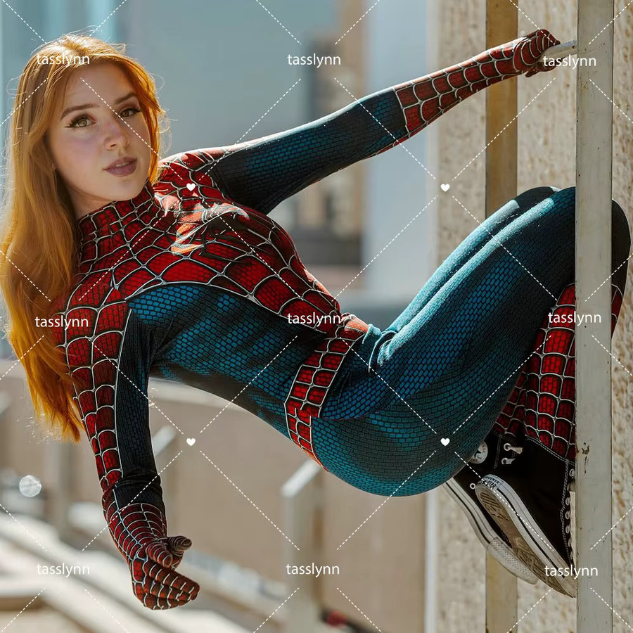Marvel Spider Girl Cosplay Kostüm, Zentai Anzug, Rot, Bunt / Mehrfarbig - Bild 2