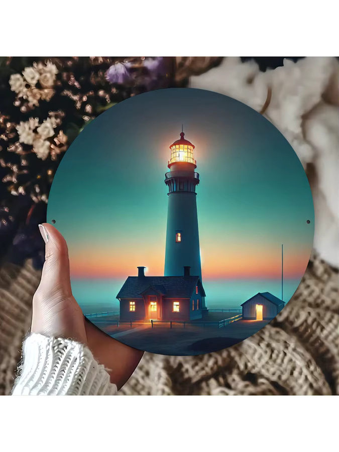 Rundes Metallschild Potdemiel Formosa Island Lighthouse Sunset Wandkunst in Mehrfarbig, Durchmesser: 19,8 cm - Bild 5
