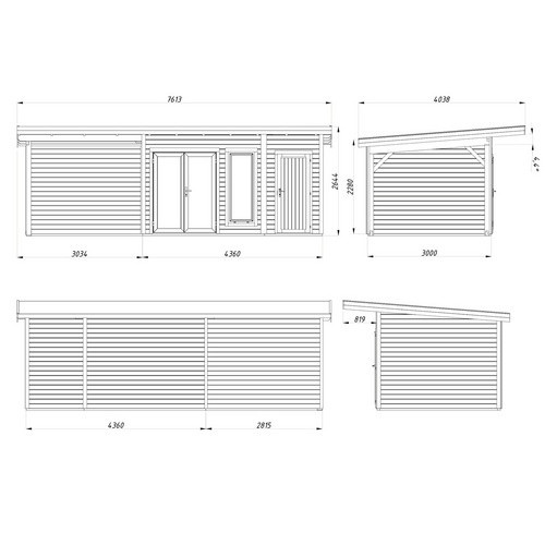 Palmako Holz-Gartenhaus Aurelia mit Pultdach in Natur aus Fichte, B/T: 739 x 300 cm - Bild 4