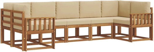 vidaXL Outdoor-Sofagarnitur 7-teilig aus Akazienholz in Natur mit beigefarbenen Kissen im L-Shape Design - Bild 1