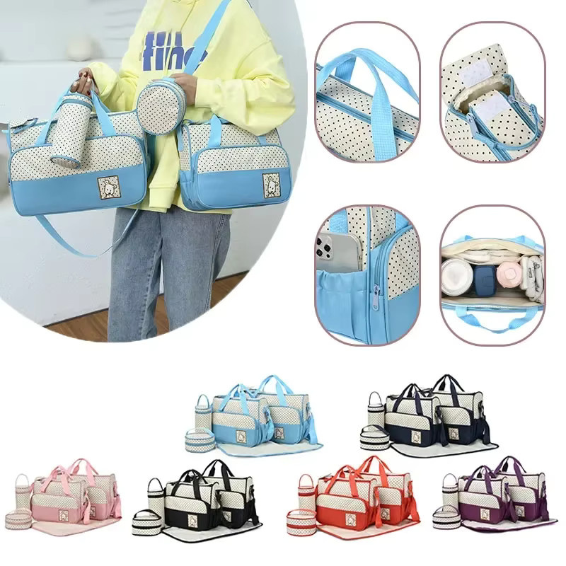 5-teiliges Set Baby Wickeltasche und Kinderwagen Organizer für unterwegs in Beige oder Blau - Bild 2