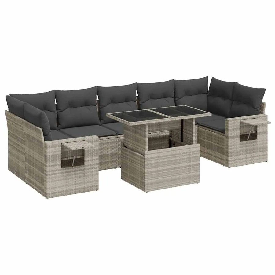 vidaXL 8-teilige Garten-Sofagarnitur aus Poly-Rattan mit Kissen in Hellgrau - Bild 2